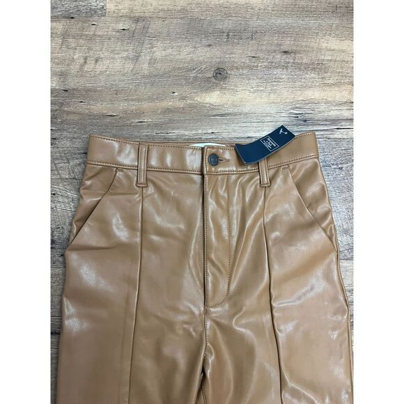 Abercrombie & Fitch Ultra High-Rise Faux Leather Pants Split Ankle Brown 26 NWT - Picture 2 of 12